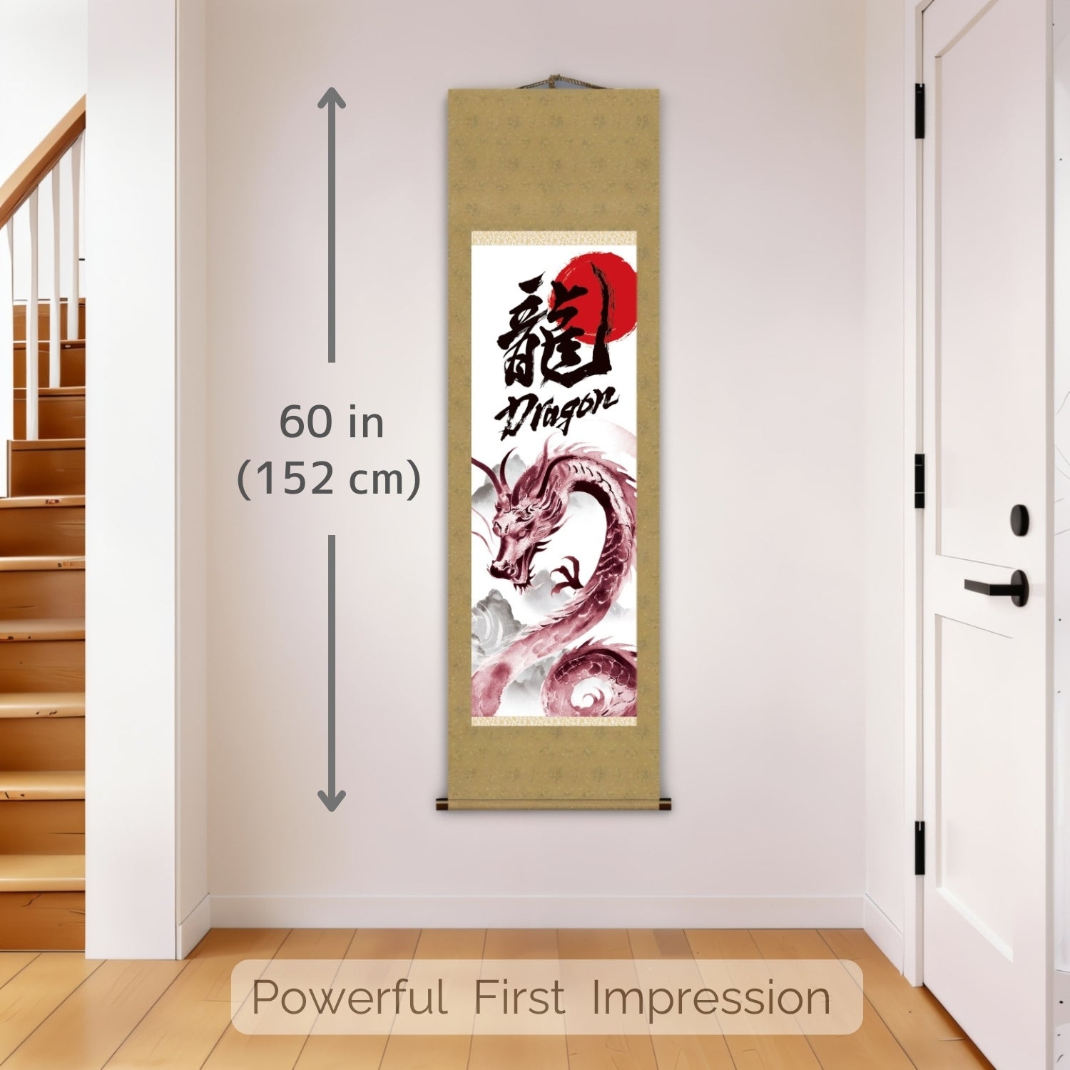 Dragón japonés Kakemono Pared Scroll – Dragón rojo en ascenso