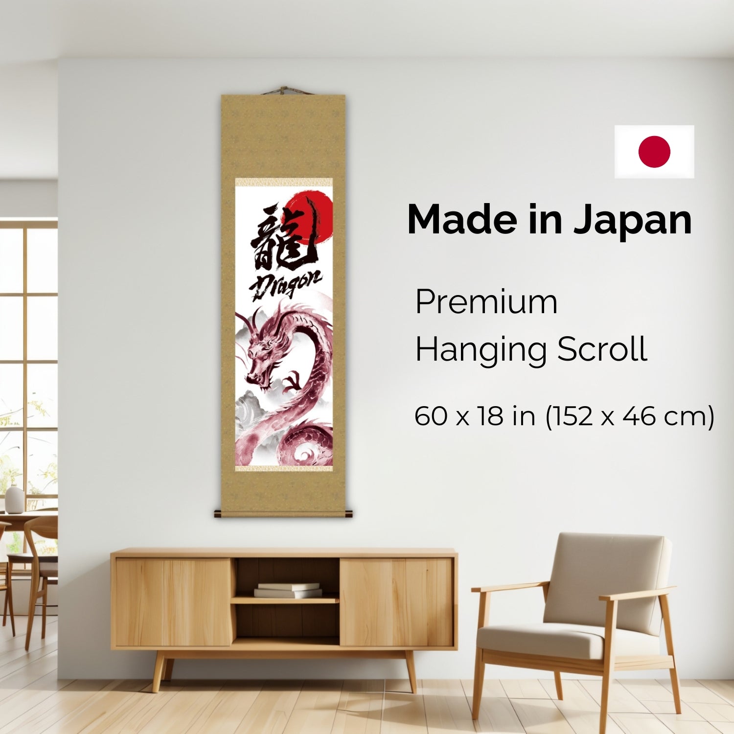 Dragón japonés Kakemono Pared Scroll – Dragón rojo en ascenso 