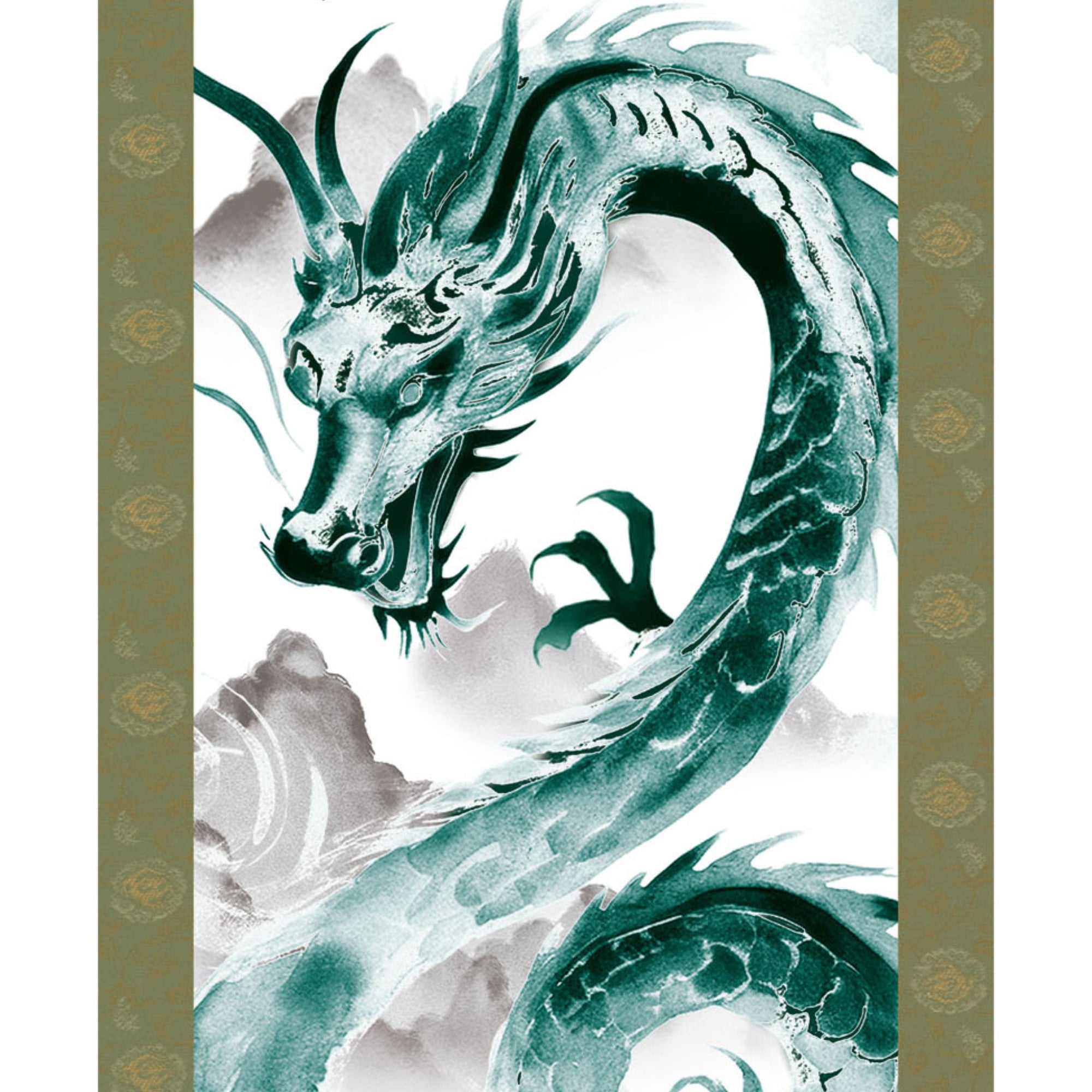 Kakemono mural Dragon japonais – Dragon vert montant 