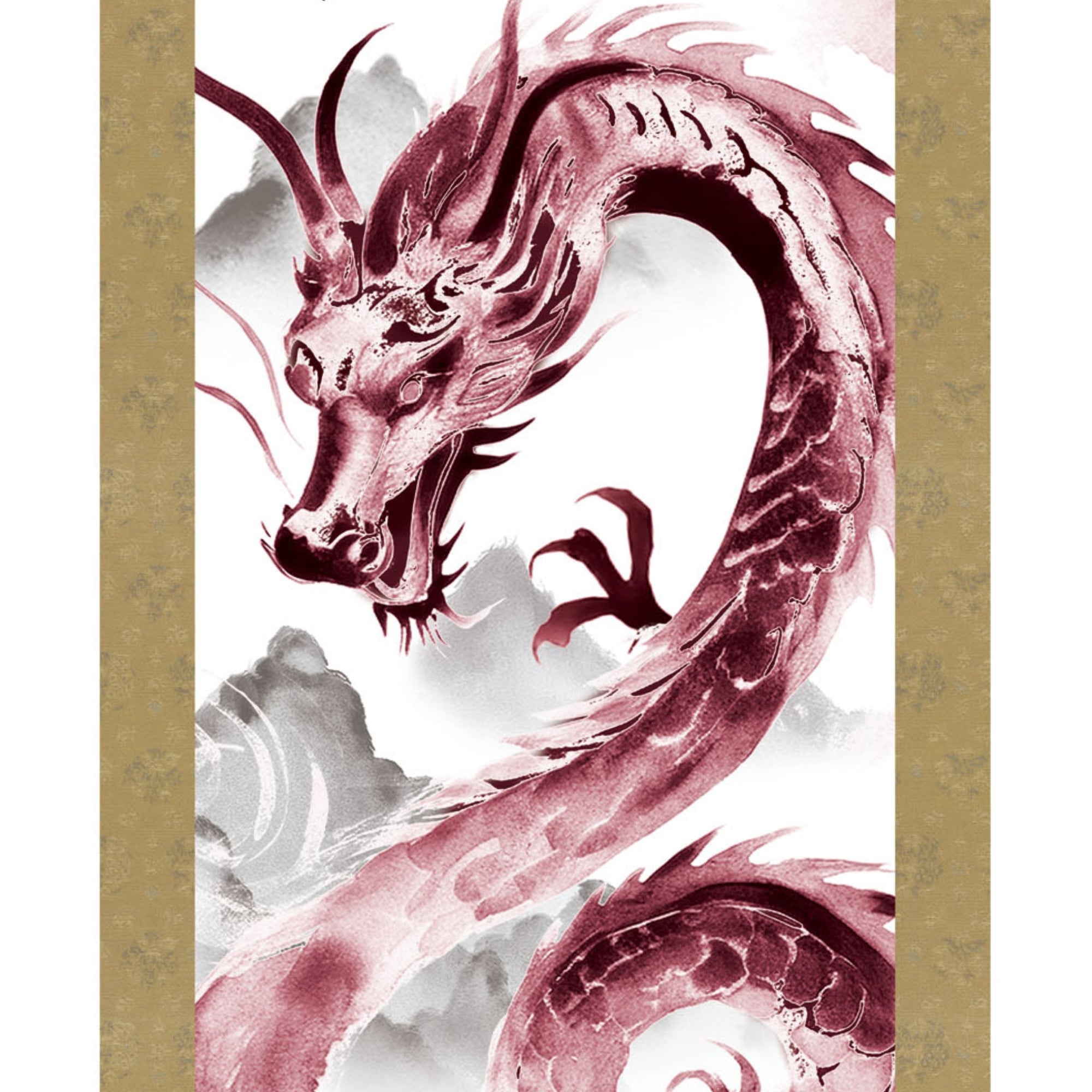 Dragón japonés Kakemono Pared Scroll – Dragón rojo en ascenso 