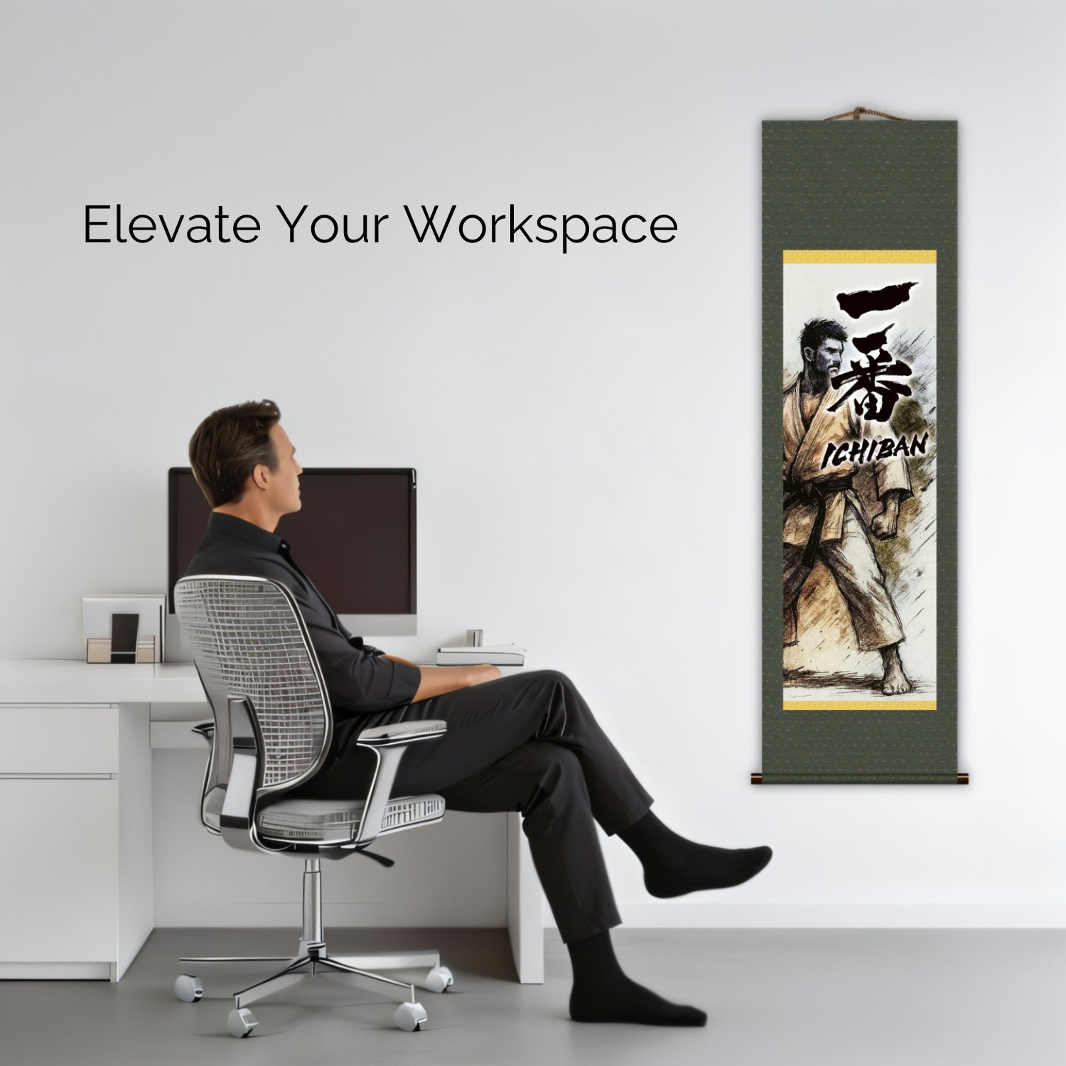 Arte Marcial Japonés Ichiban Kakemono Póster de Pared – Ilustración de Cinturón Negro 