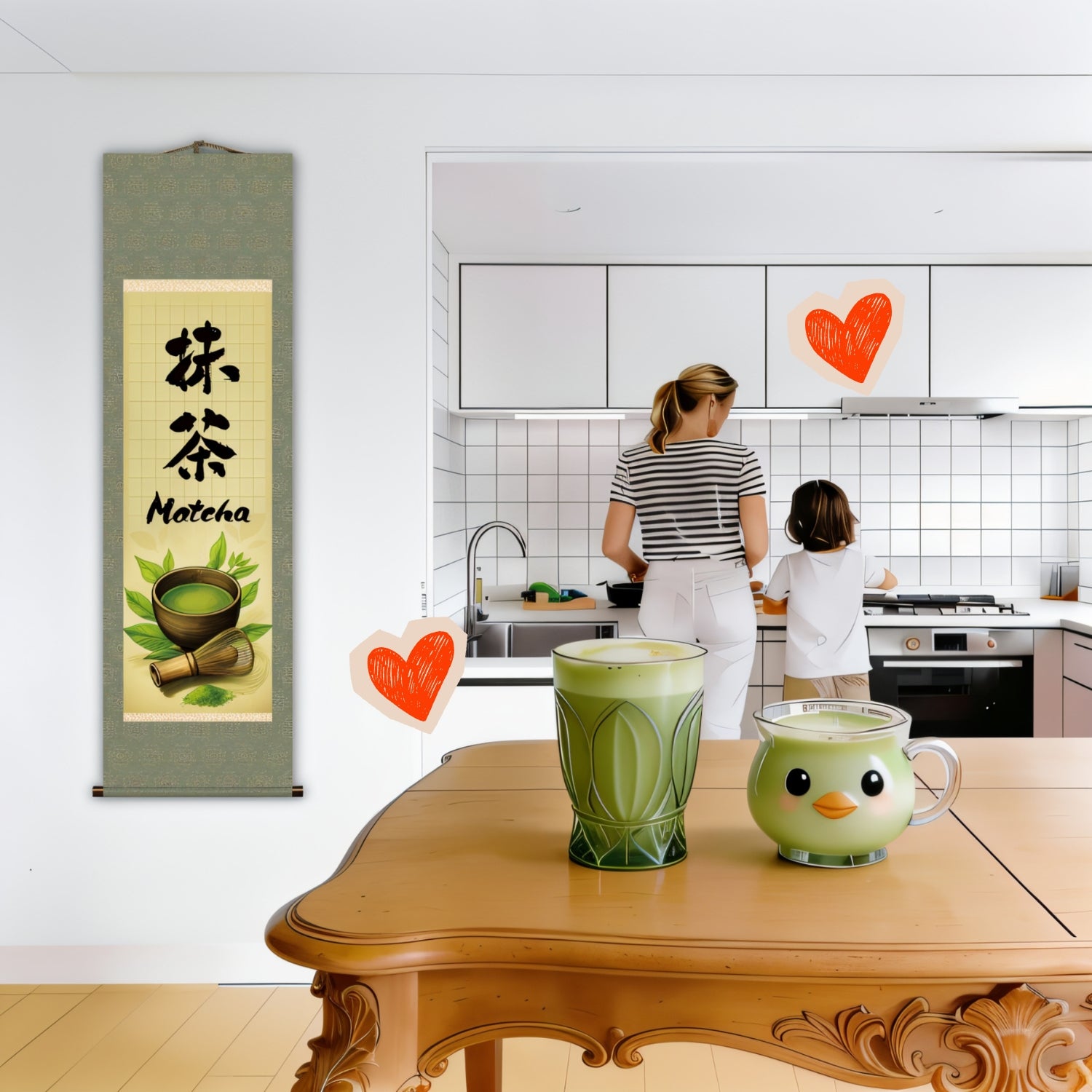 Japanese Matcha Kakemono Wall Scroll – Matcha Whisk and Tea Ceremony